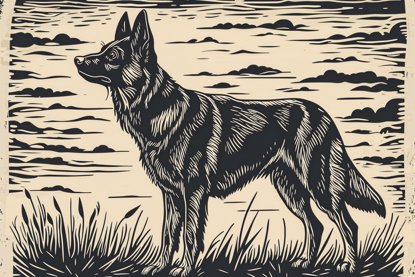 German Shepherd Dog Woodcut Image