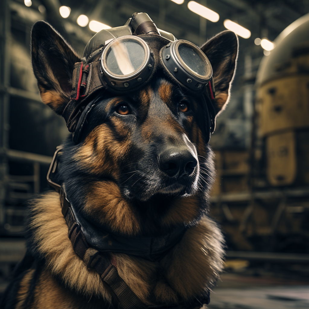 German Shepherd Pilot Helmet Goggles Bomber Hangar