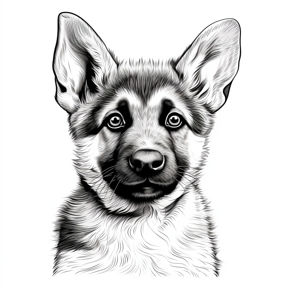 Simple line drawing of a German Shepherd Puppy