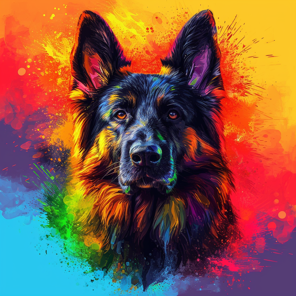 German Shepherd Rainbow Realism Surrealistic Blend