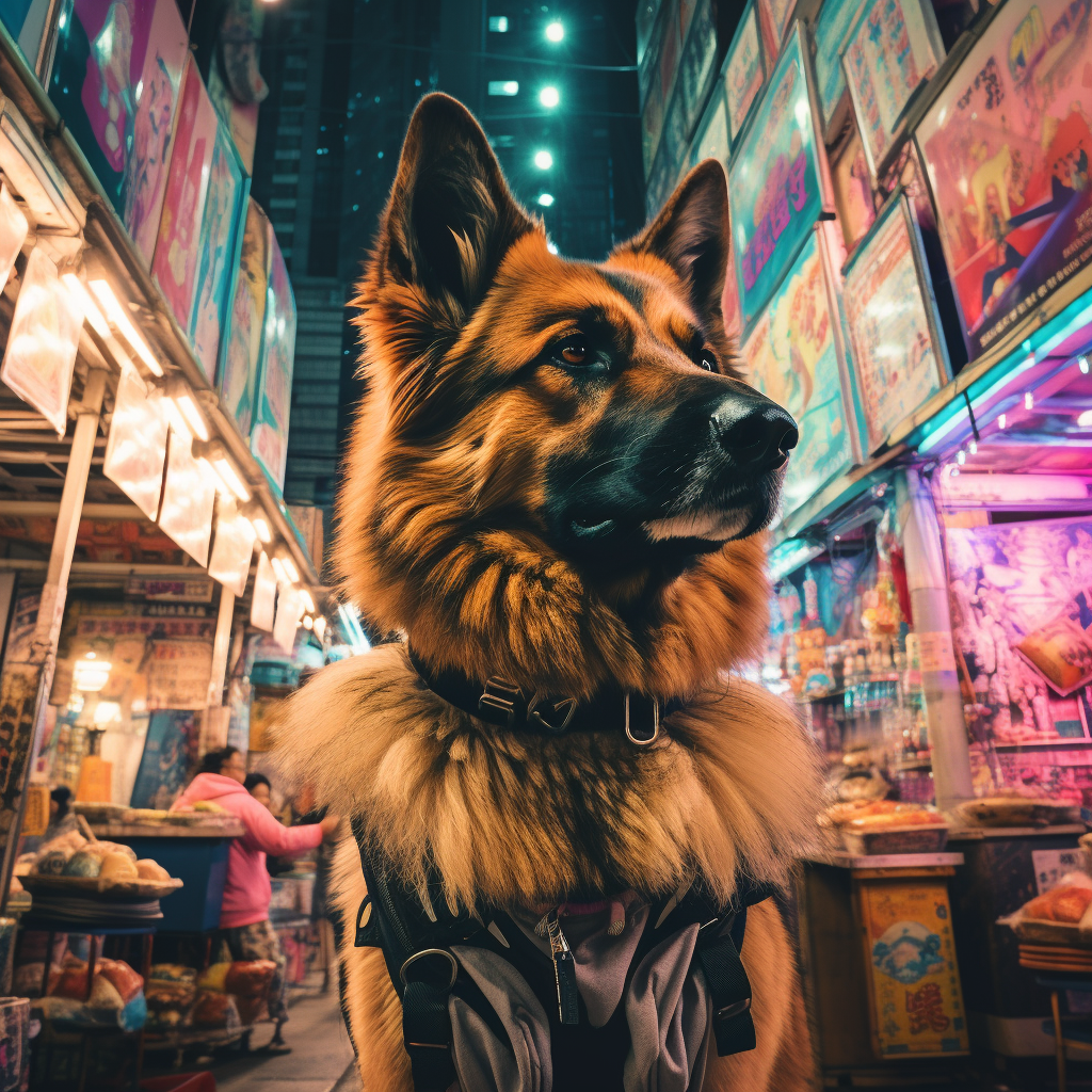 German Shepherd in Tokyo Street Market