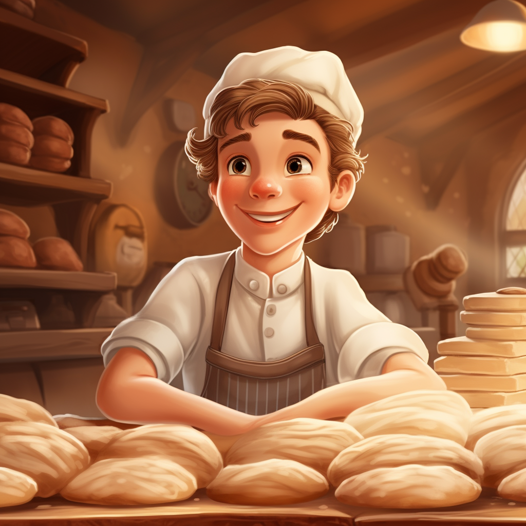 Boy kneading dough in bakery