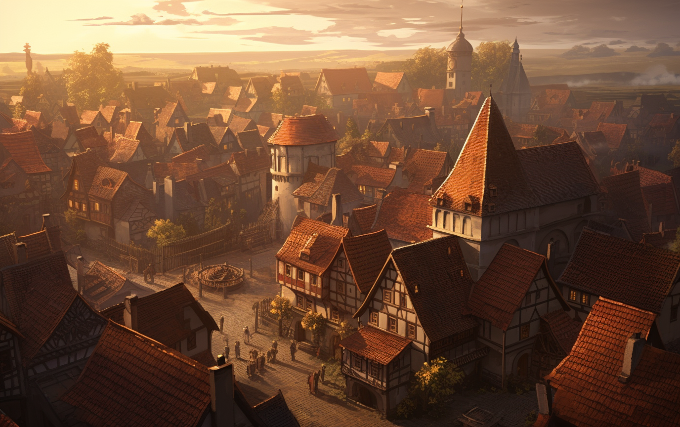 Aerial View of German Town at Dusk