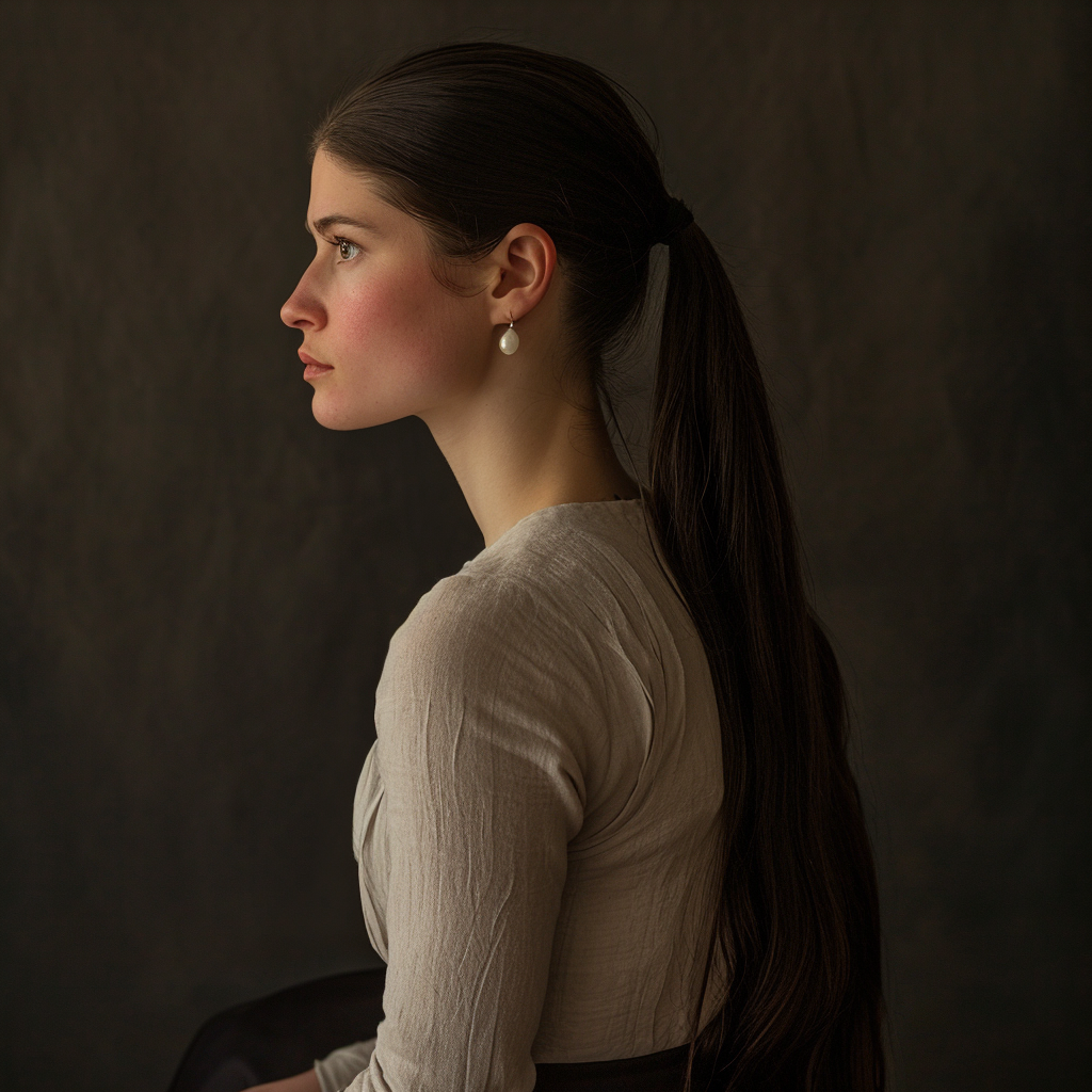 Dark-Haired German Woman with Pearl Earring