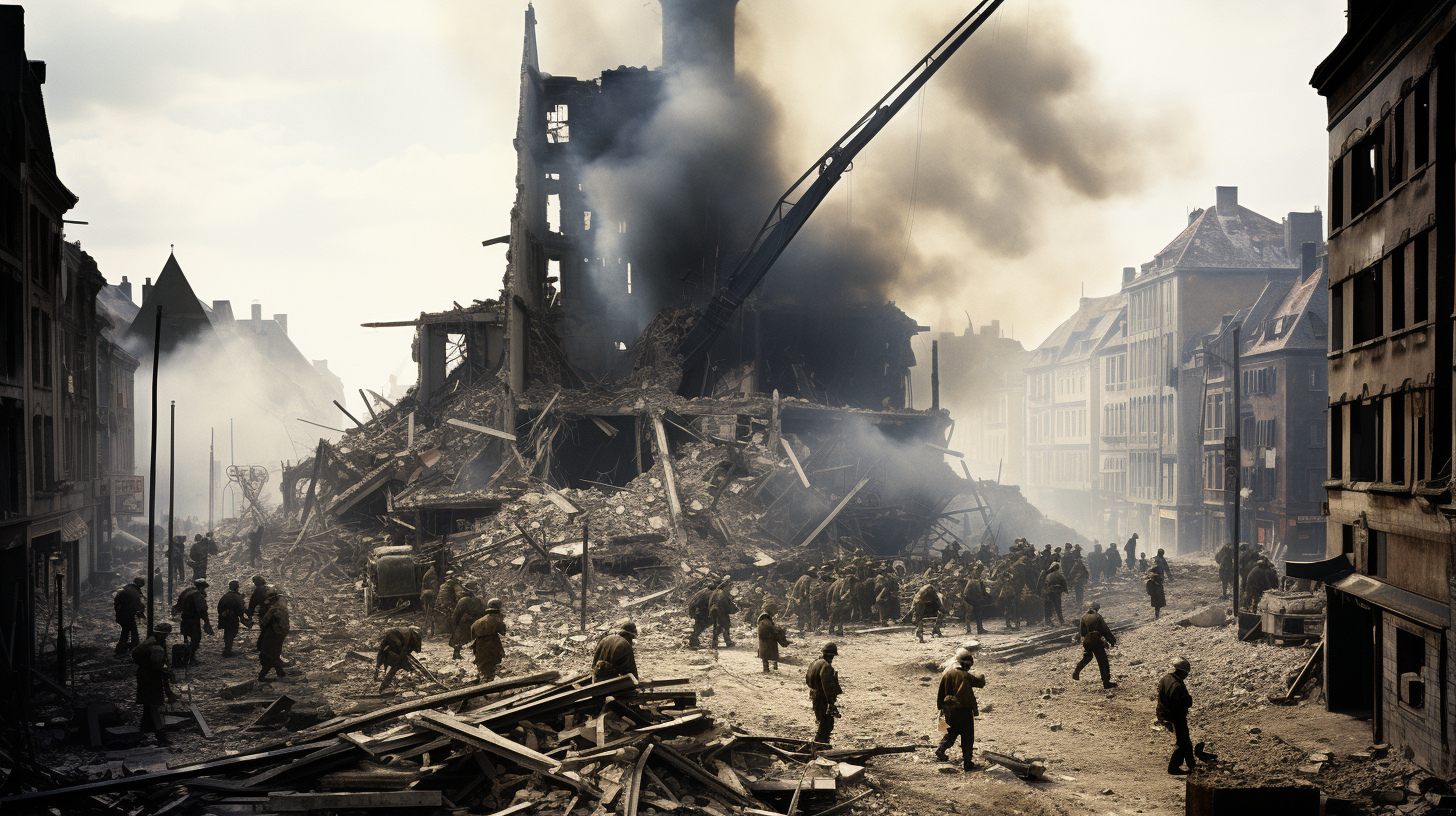 Destroyed German city building after bombing