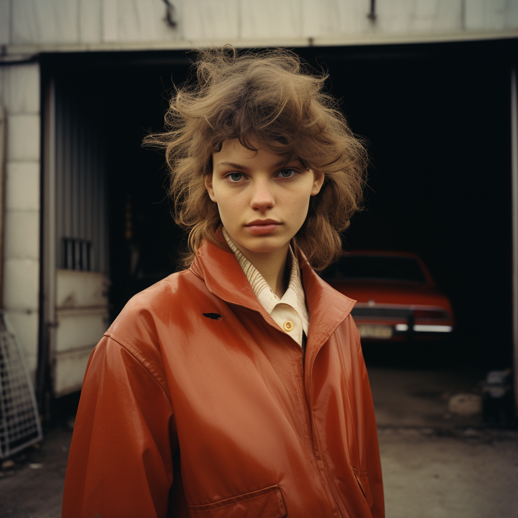 Young woman in East Germany by Trabant