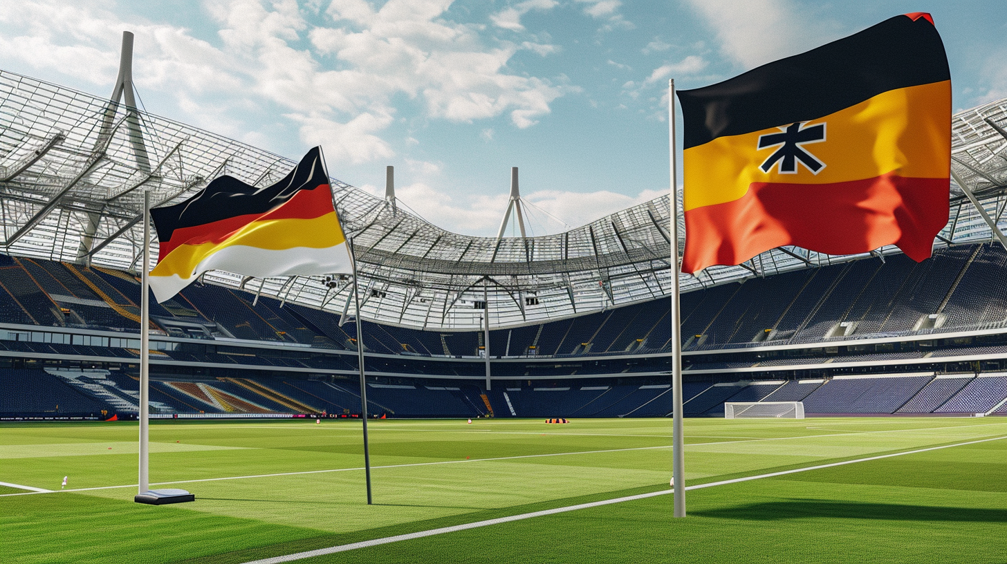 Stadium with Germany and Scotland flags