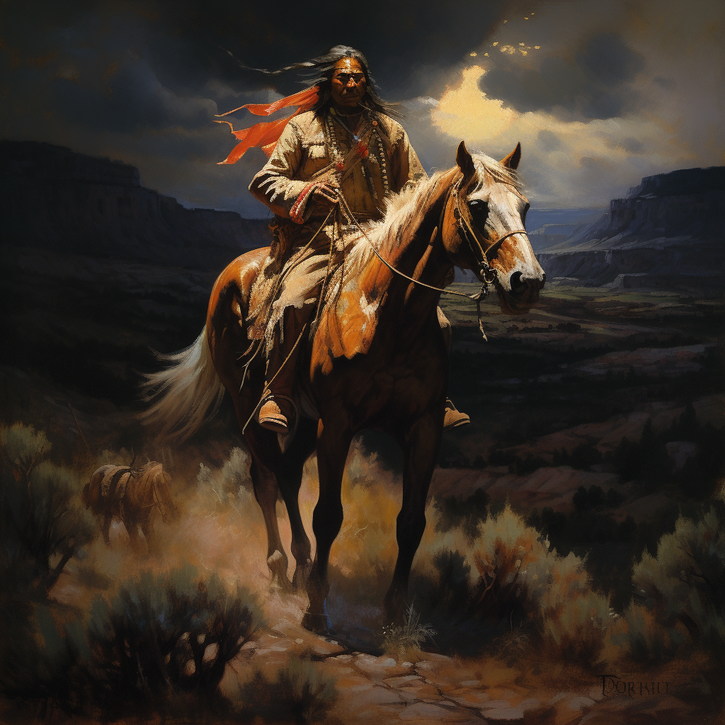 Geronimo raiding Bear Ridge on horseback