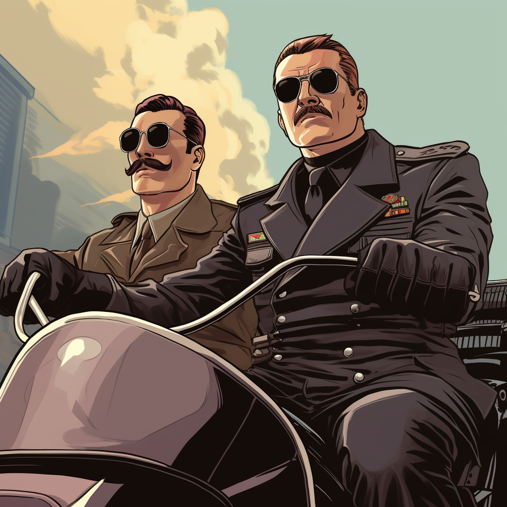 Gestapo agents in sidecar ride