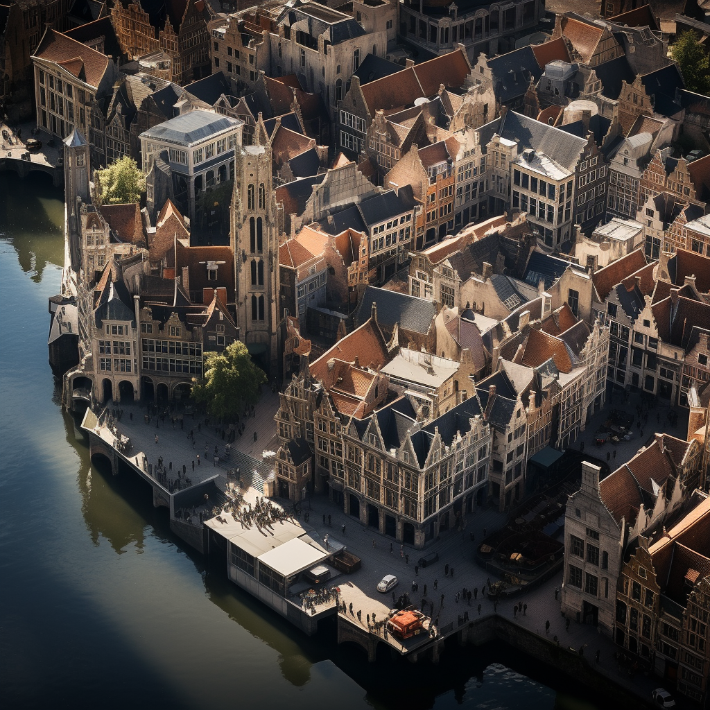 Ghent Belgium Futuristic City Birds-eye View