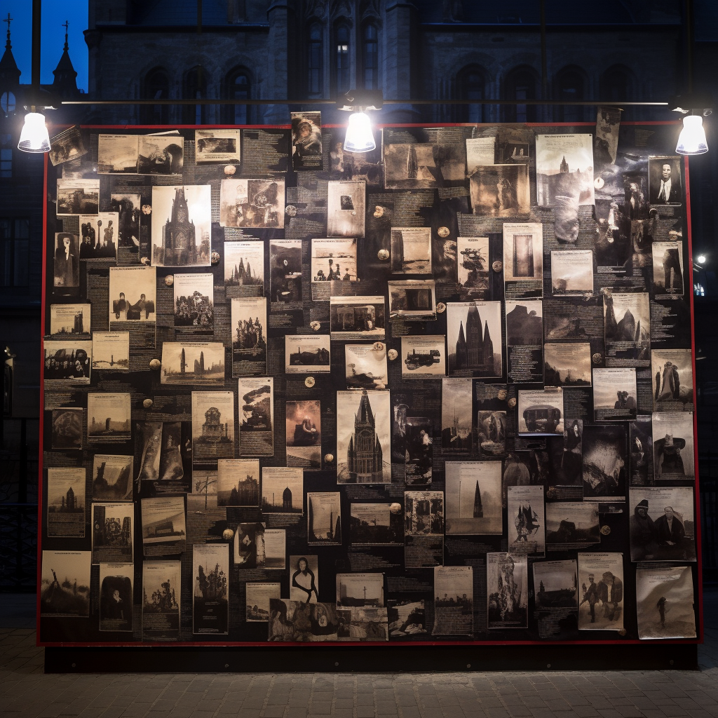 Murder board with evidence and suspects