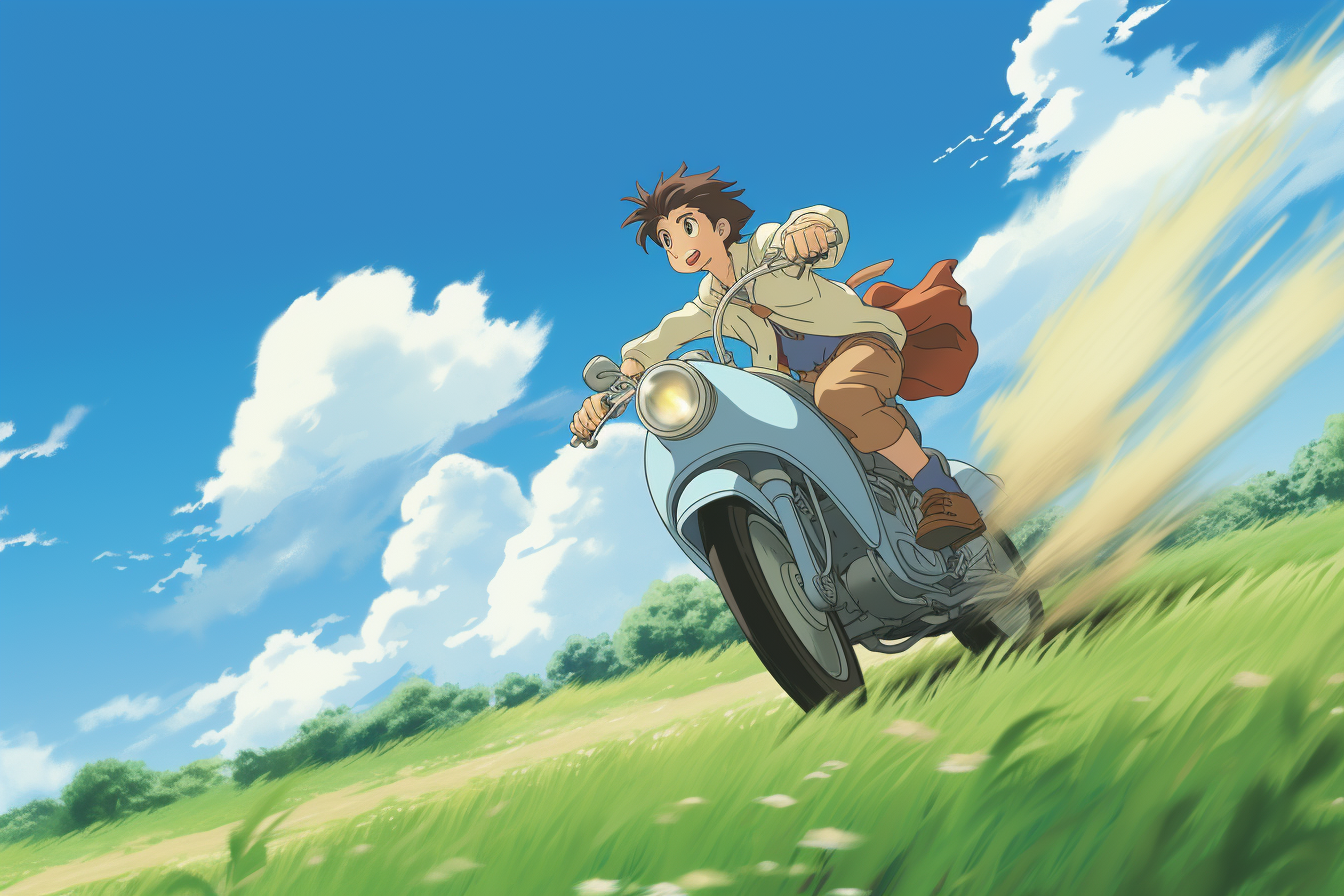 Male character riding fast on a motorcycle