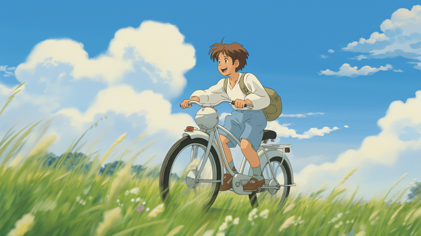 Studio Ghibli Cartoon Bike Ride Image