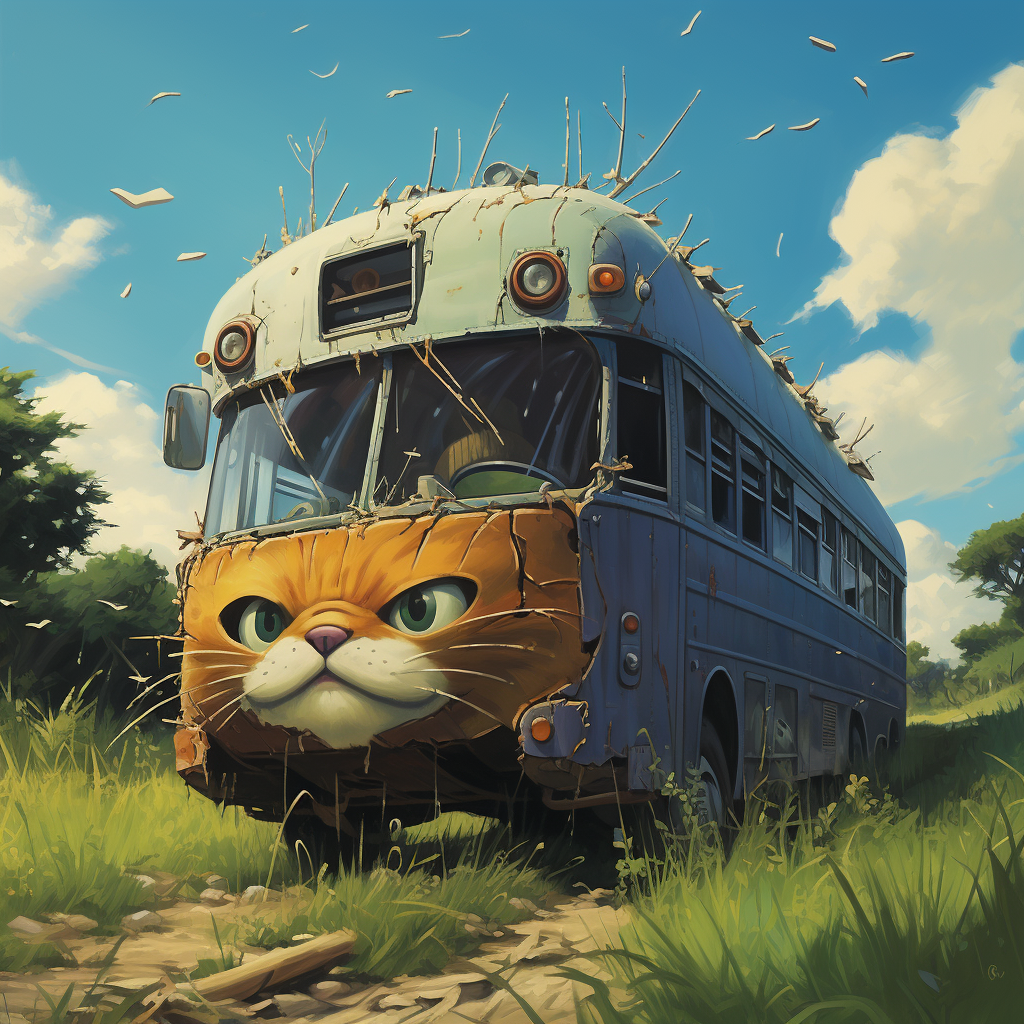 Hyperrealistic Ghibli Cat Bus Image