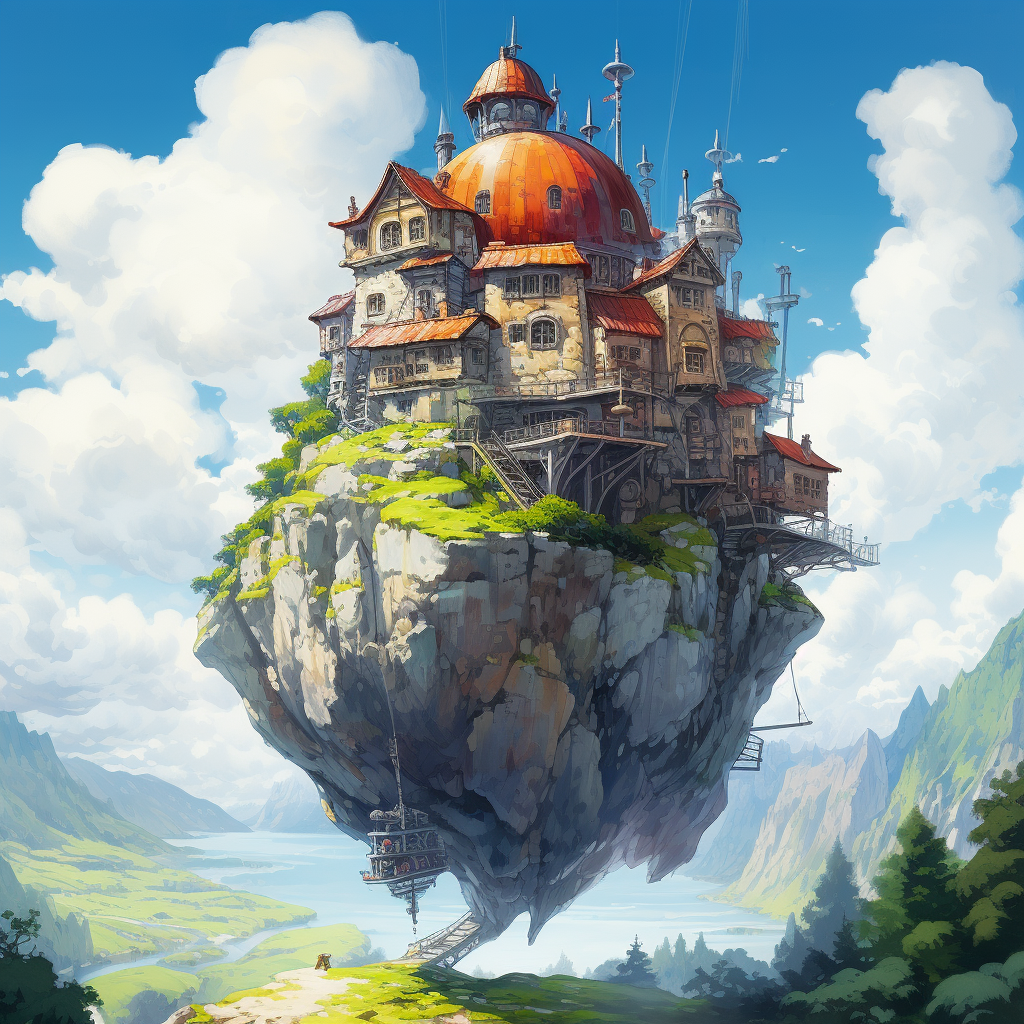 Ghibli Flying House on Rock