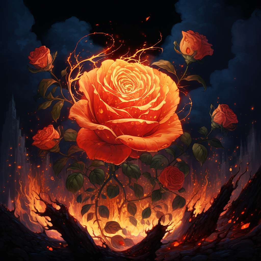 Beautiful flaming rose in Ghibli style