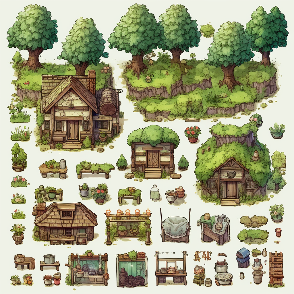 Ghibli-style RPG tileset with trees