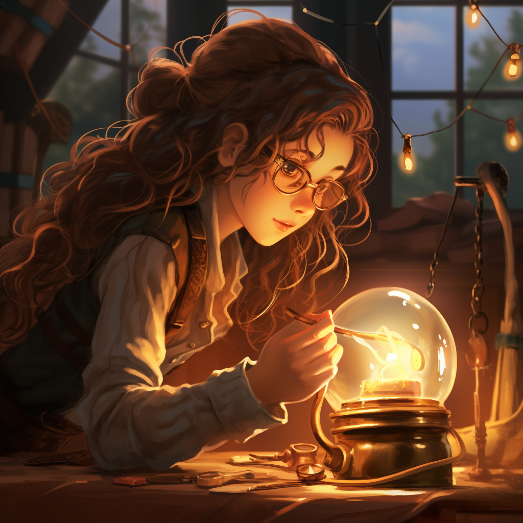 Girl working on light bulb gadget  ?️