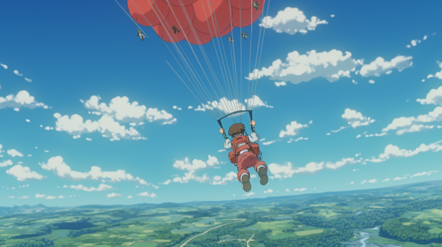 Cartoon character skydiving adventure