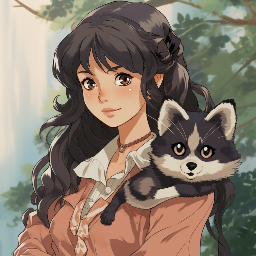 Charming woman with raccoon companion