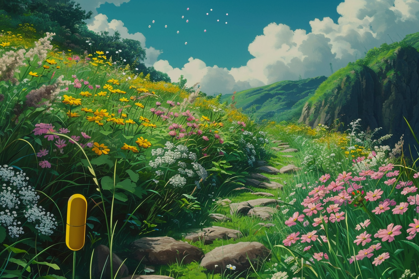 Studio Ghibli Anime Movie Yellow Pill Surreal Landscape