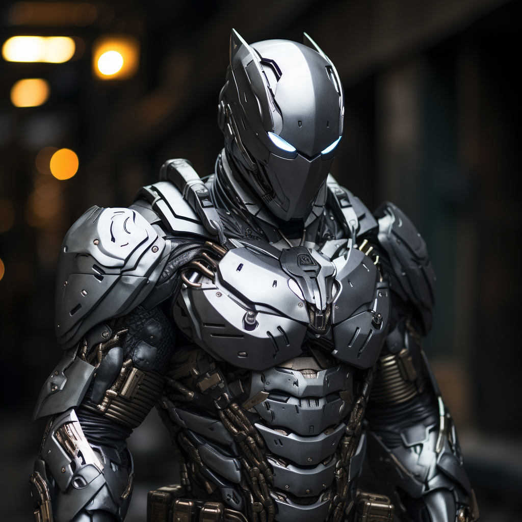 Ghost Armor Superhero in Silver Metal Exoarmor