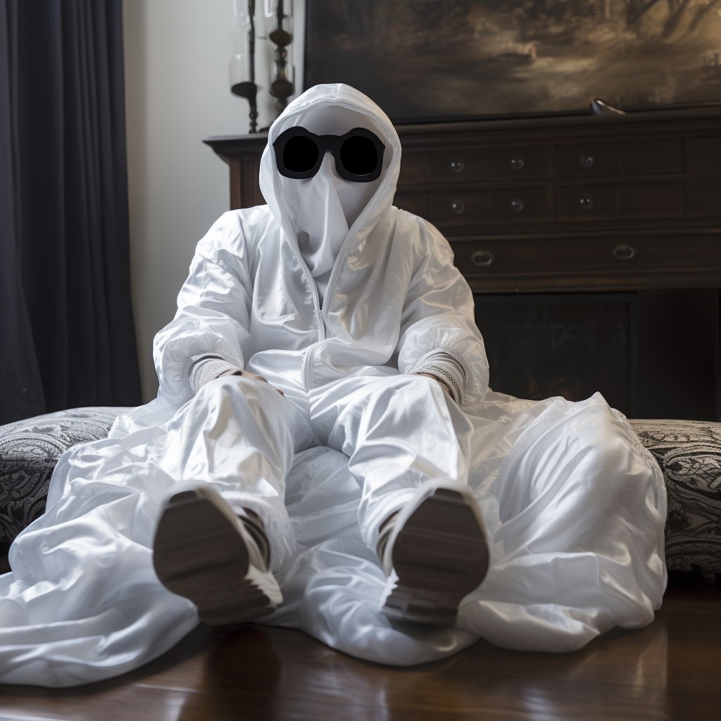 Ghost bedsheet costume wearing clout goggles