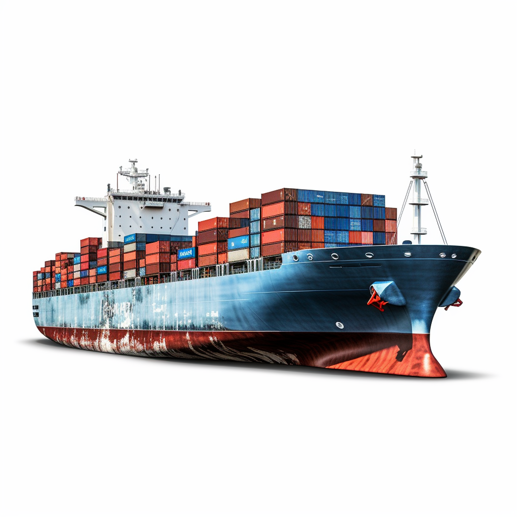 Side view of realistic ghost container ship