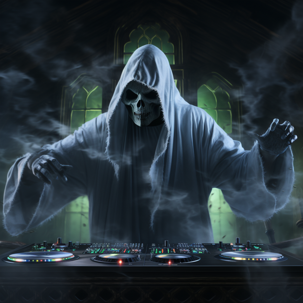 Ghost DJ playing in haunted club