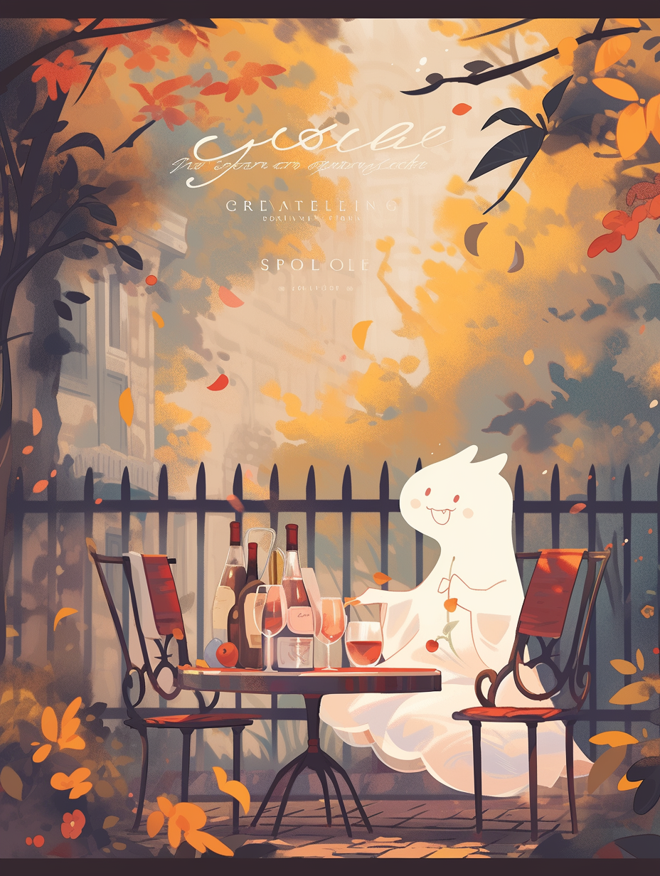 Ghost drinking wine outdoors