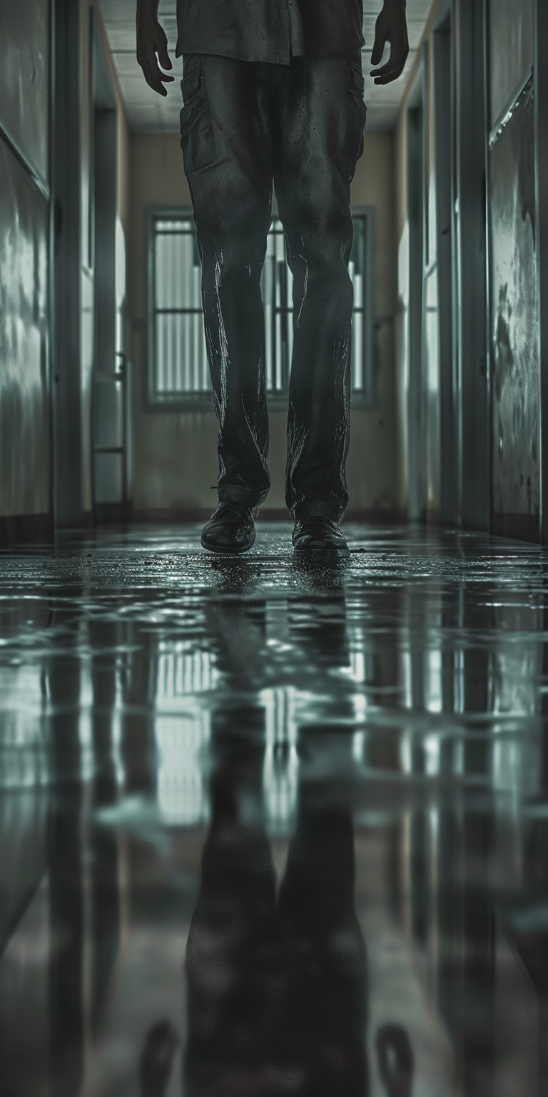 Ghost with only feet in school hallway