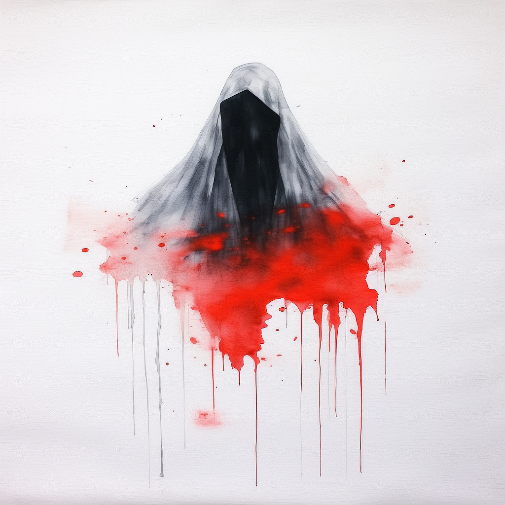 Abstract black and red ghost on white