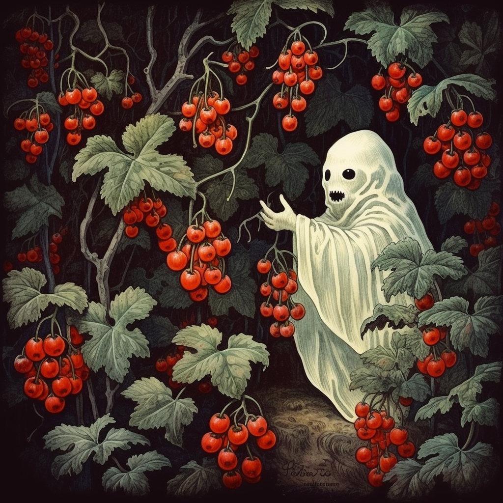 Ghost picking redcurrants in painted style