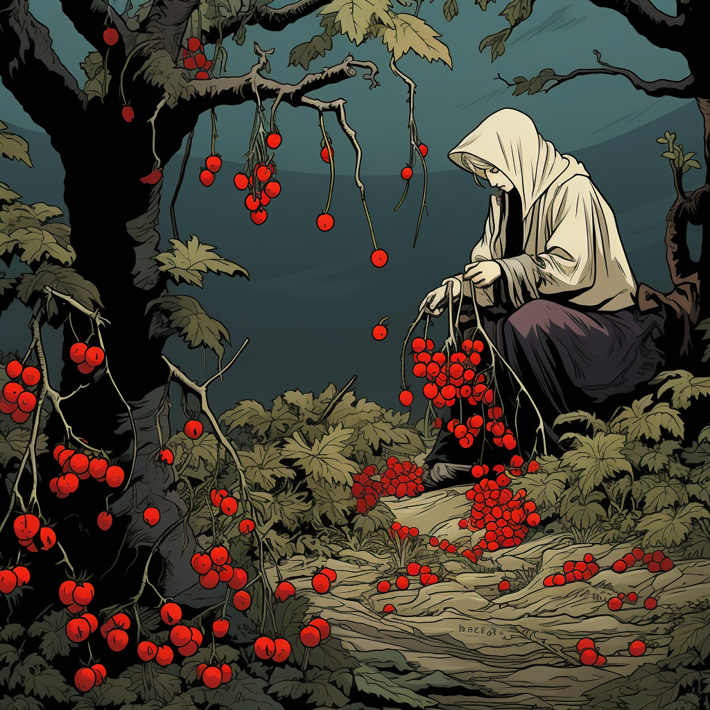 Ghost picking redcurrants in comic style