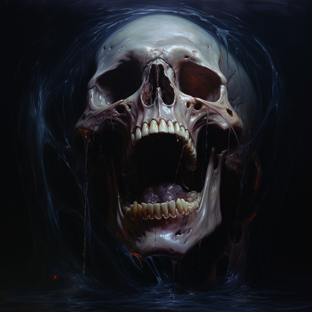 Mysterious ghost skull melting and screaming in darkness