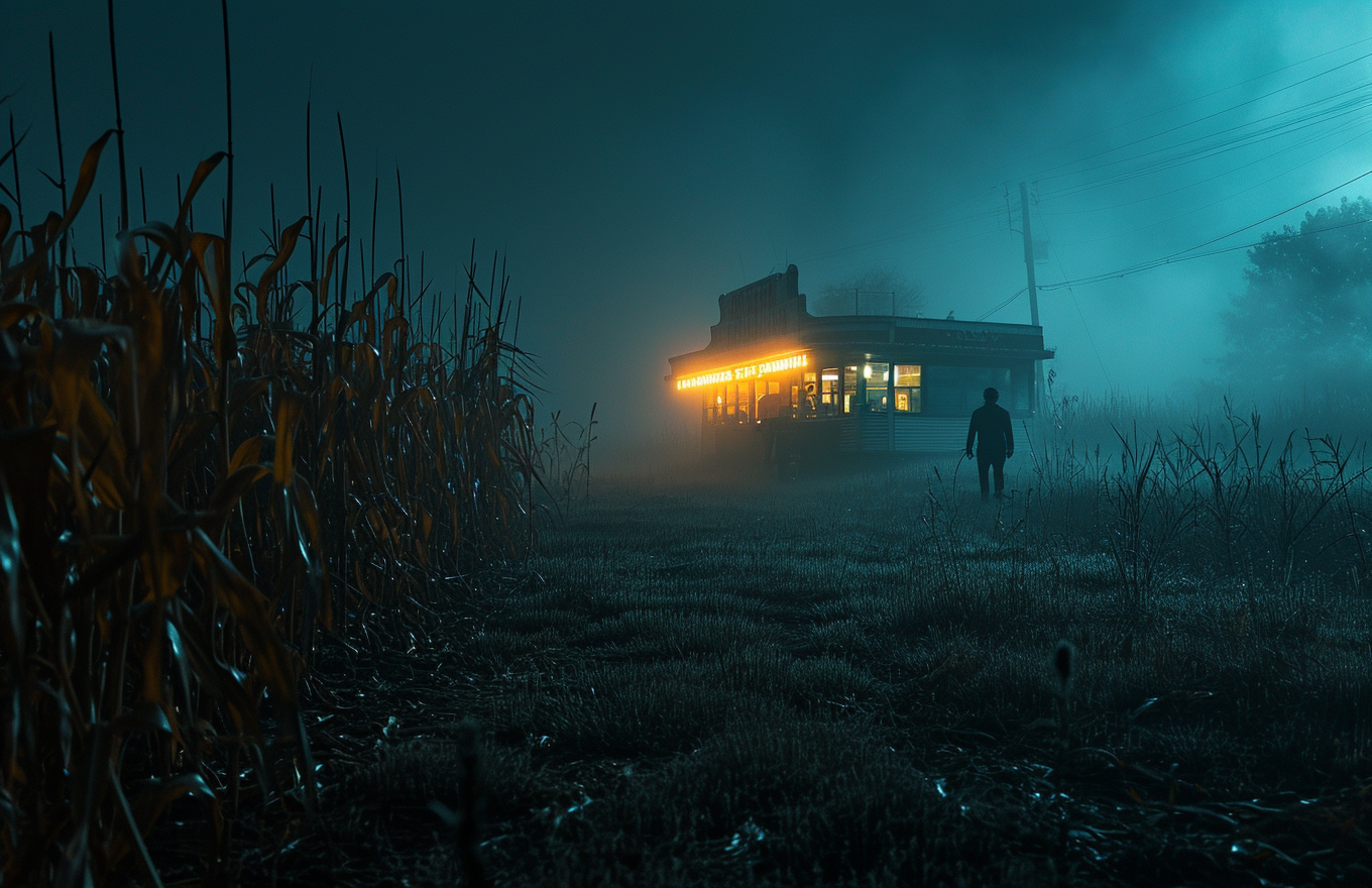 Ghostly 1950s Diner in Corn Field