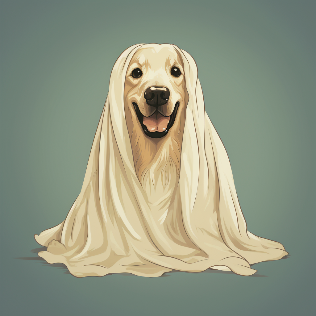 Cute golden retriever in ghost costume