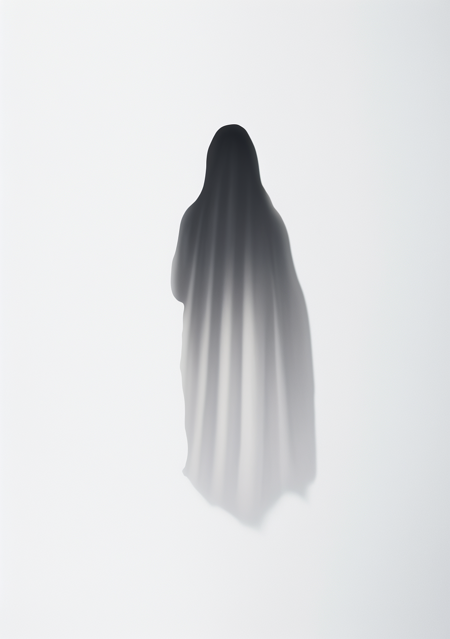 Minimalist ghostly shadow on white backdrop