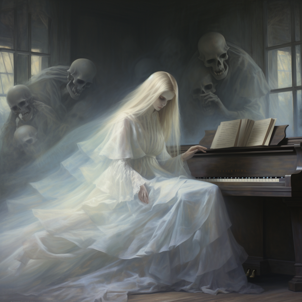 Beautiful Ghostly Woman Playing Piano Gracefully