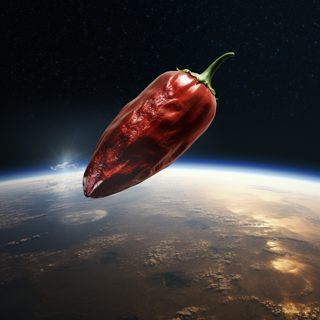 Fiery animated chilli in earth's atmosphere