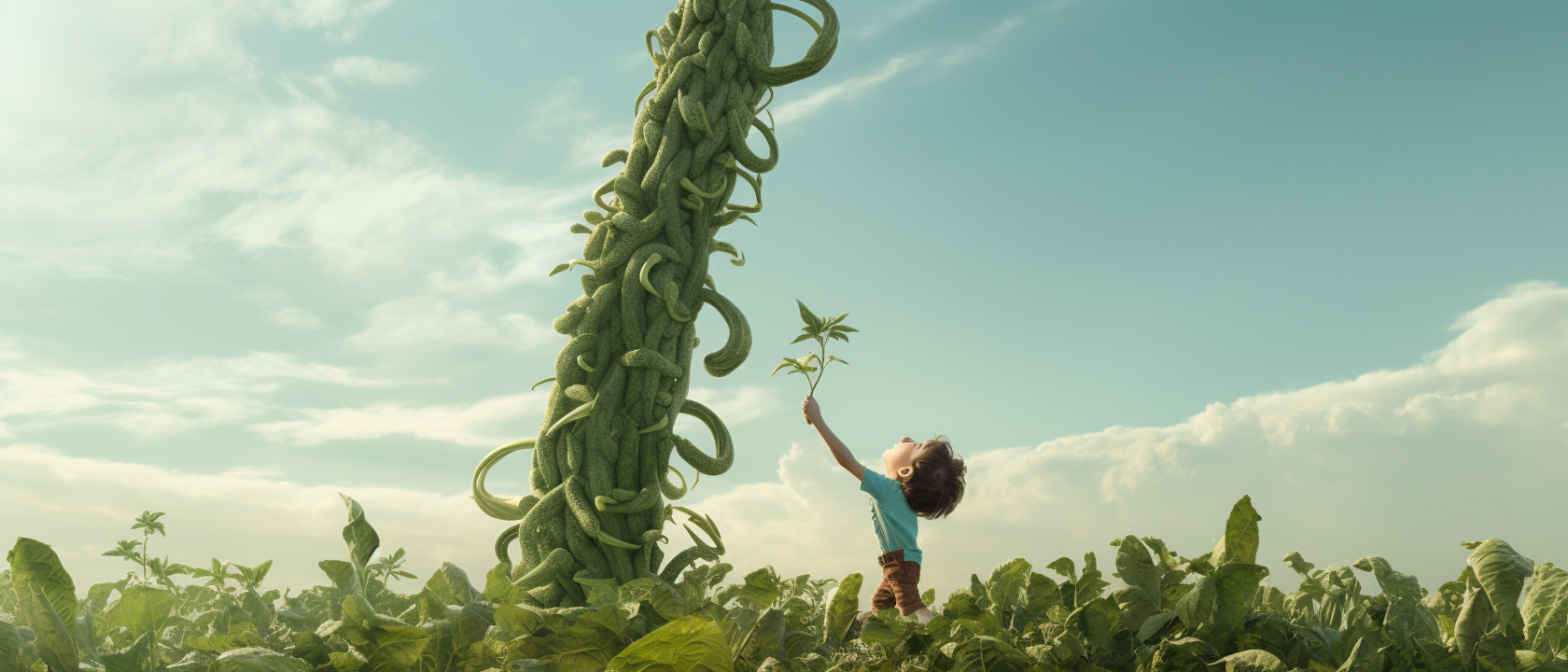 Close up of person chopping down giant beanstalk