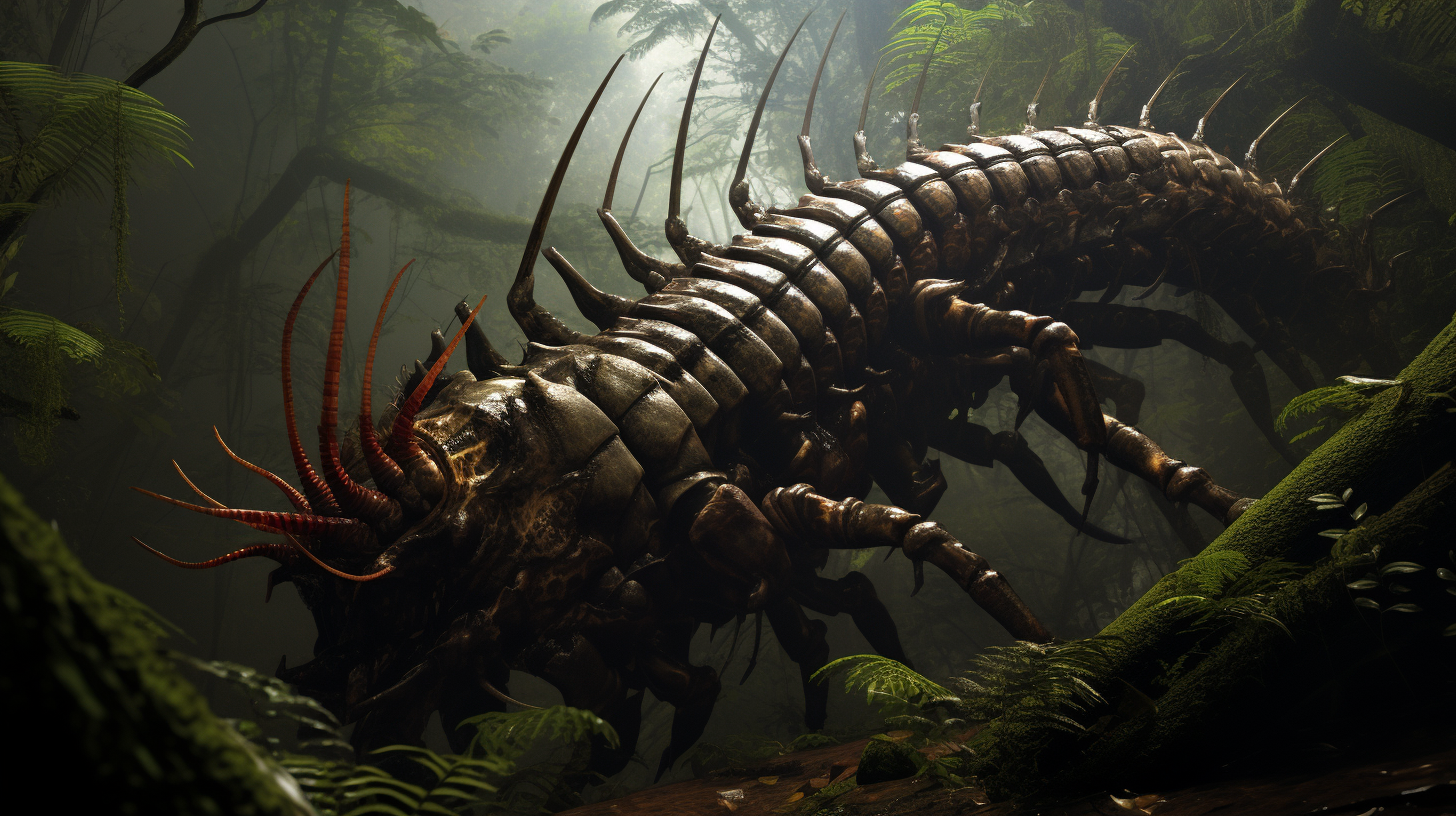 Frightening giant centipede attacking in the jungle