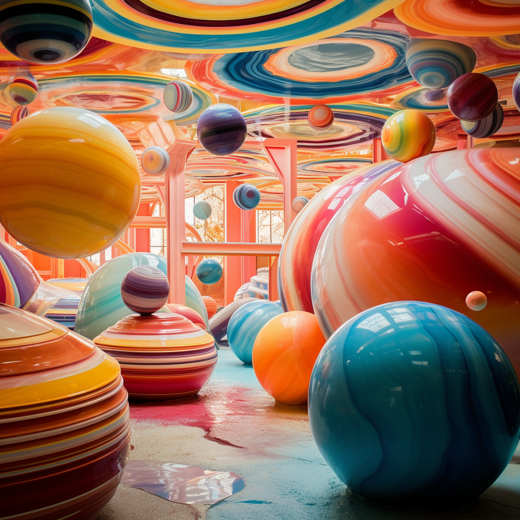 Vibrant fiberglass planets in play area