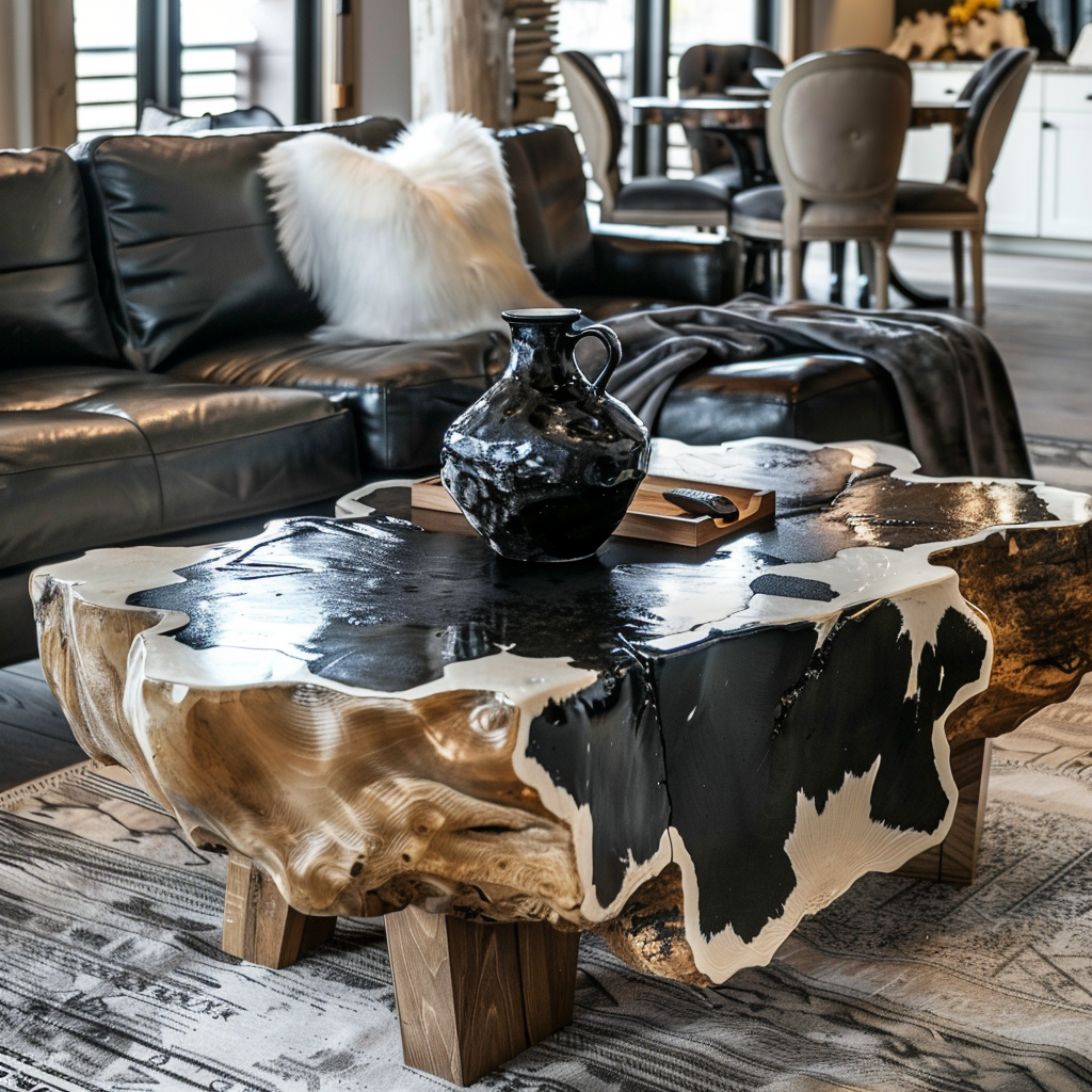 Cow Skin Epoxy Center Table Living Room