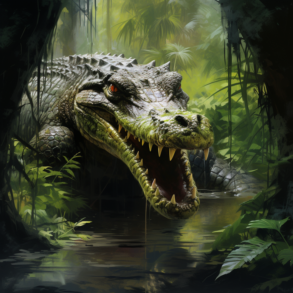 Giant Crocodile in Jungle Swamp