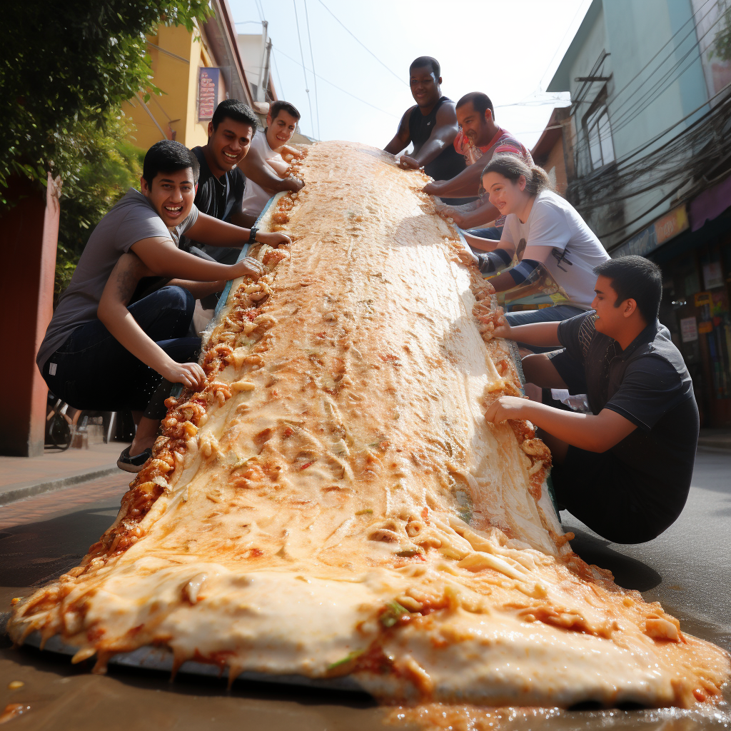 People sliding down a giant dosa