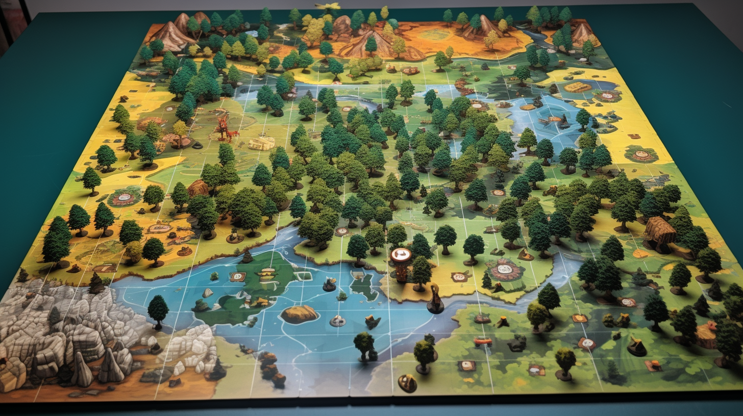 Sparsely populated giant forest in board game cartoon style