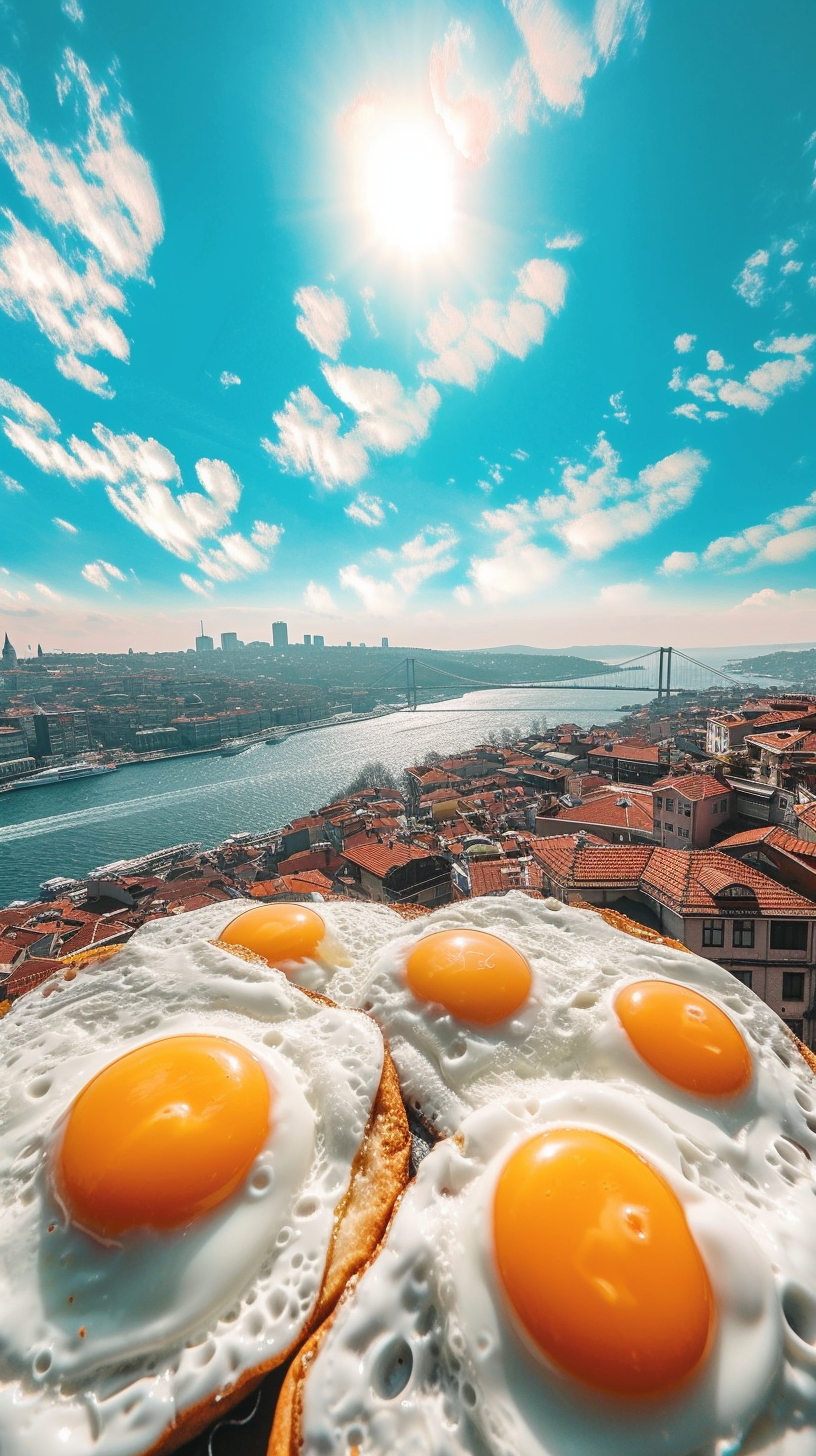 Giant fried eggs floating in Istanbul city