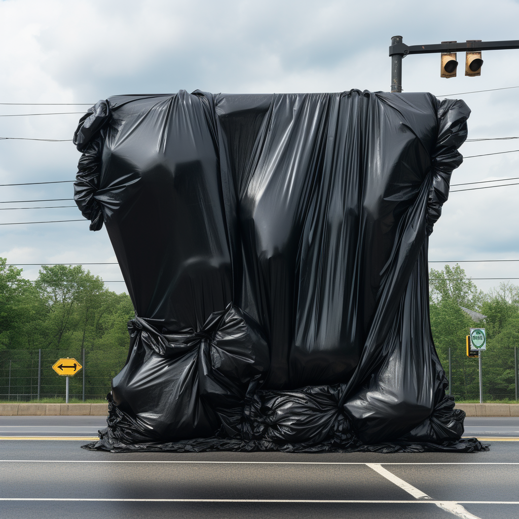 Giant garbage bag on billboard