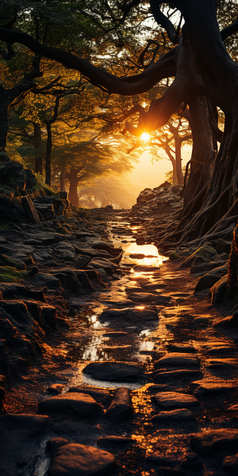 Majestic view of old trees and road